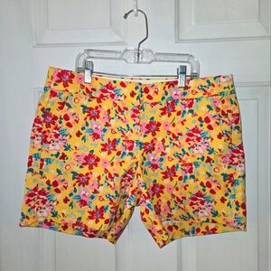 J. Crew Yellow Floral Cotton Basketweave Women's Shorts Size 4